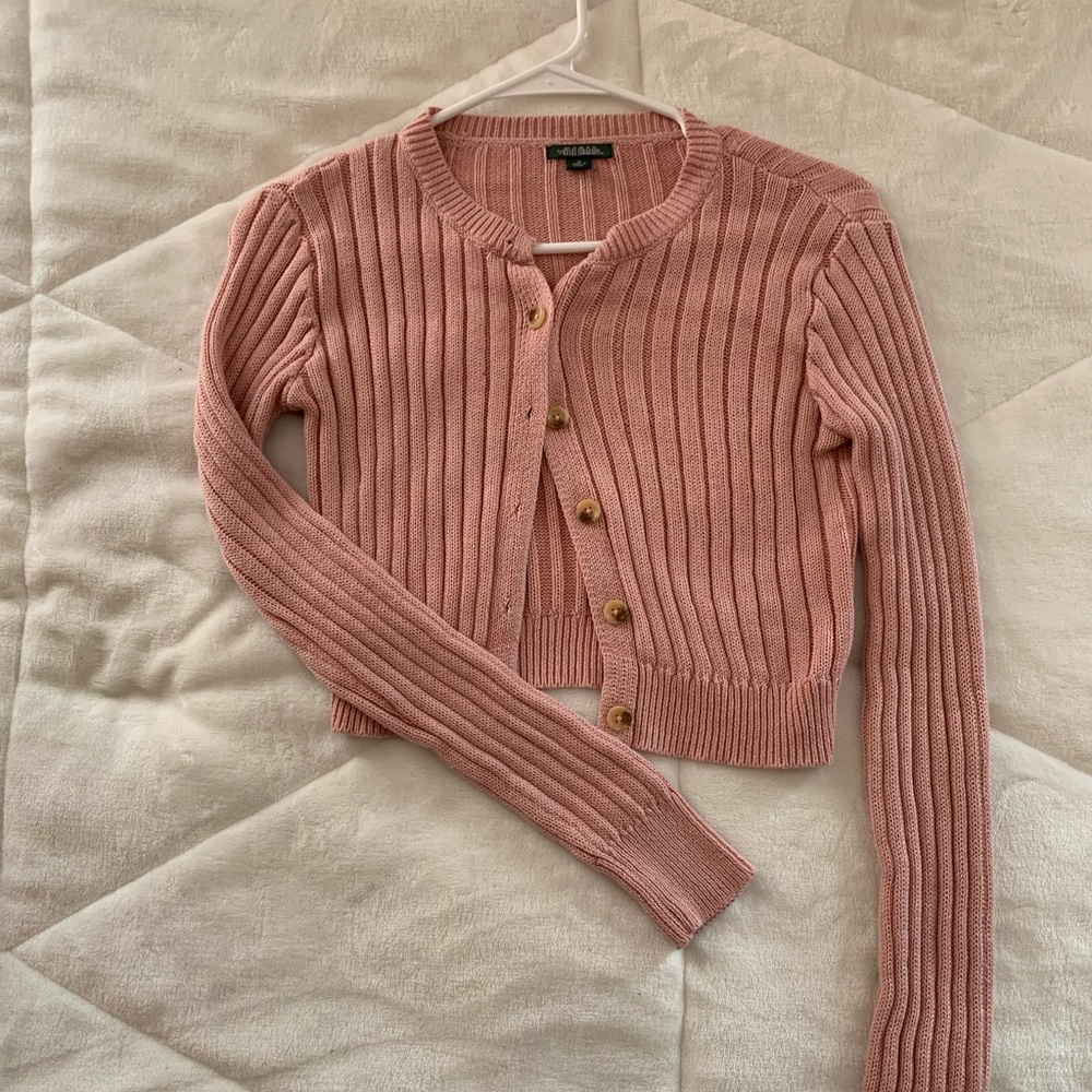Pink knit button down sweater